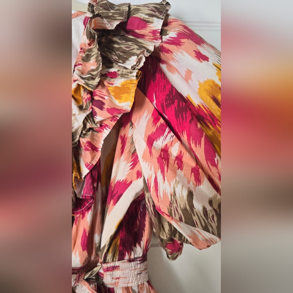 Abstract Print Ruffle V-Neck Mini Dress in Multi-Color - Picture 7 of 8